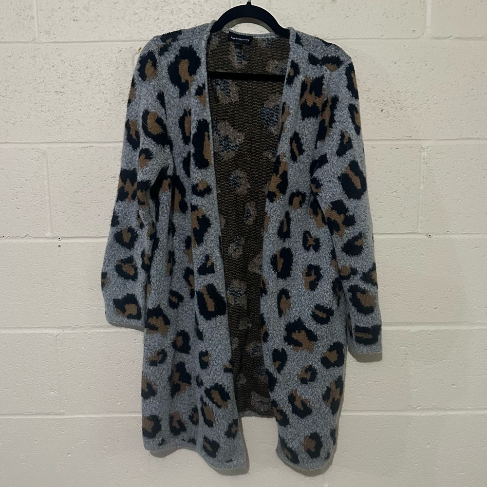 Fortune + Ivy women’s long sweater cardigan open front leopard print cozy